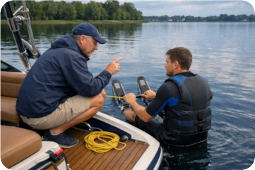 Instruktor przygotowuje kursanta do holowania narciarza wodnego